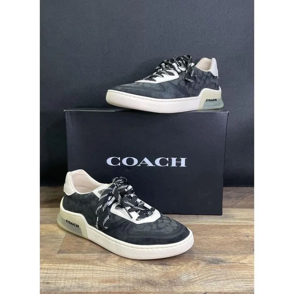 Coach CitySole Court Charcoal Signature Canvas Black White Sneakers Size 8